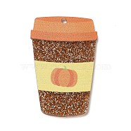 Cute Glitter Acrylic Pendants, Milk Tea Cups Charms, Saddle Brown, 43.5x28x2.2mm, Hole: 2.3mm(OACR-L014-05)