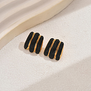 Stainless Steel Stud Earrings, with Enamel Lines, Geometric Design, Golden, Black, 16x19mm(CI1817-2)