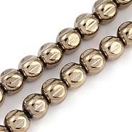 Electroplated Synthetic Non-magnetic Hematite Beads Strands, Grooved Round, Coffee Plated, 7x7mm, Hole: 1.2mm, about 58pcs/strand, 15.75''(40cm)(G-H072-K01-01)