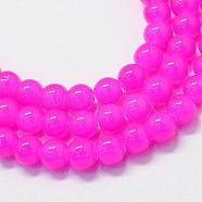 Baking Painted Imitation Jade Glass Round Bead Strands, Magenta, 12~12.5mm, Hole: 1.5mm, about 70pcs/strand, 31.8 inch(DGLA-Q021-12mm-28)