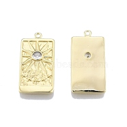Brass Micro Pave Clear Cubic Zirconia Pendants, Rectangle with Sun & Star, Real 18K Gold Plated, 27x13.6x2.3mm, Hole: 1.5mm(KK-G432-06G)