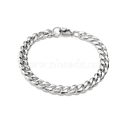 201 Stainless Steel Curb Chain Bracelets with Lobster Claw Clasps for Men, Stainless Steel Color, 7.87 inch(20cm)(BJEW-P316-01B-P)