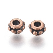 Tibetan Style Spacer Beads, Lead Free, Cadmium Free and Nickel Free, Flat Round, Red Copper Color, 5mm in diameter, 3mm thick, hole: 2mm(X-RLF11362Y-NF)