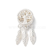 925 Sterling Silver Pendants, Tree of Life with Feather Charms with Jump Rings, Silver, 22.5x10x4.5mm, Hole: 1.4mm(STER-E071-04S)