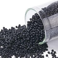 TOHO Round Seed Beads, Japanese Seed Beads, (49F) Opaque Frost Jet, 15/0, 1.5mm, Hole: 0.7mm, about 3000pcs/bottle, 10g/bottle(SEED-JPTR15-0049F)