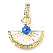 Brass Micro Pave Cubic Zirconia Pendants, with Enamel, Fan Charms, Golden, 36.5x28.5x4mm, Hole: 7x5mm(KK-S049-03G)