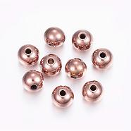 304 Stainless Steel Beads, Round, Rose Gold, 8x7mm, Hole: 2mm(STAS-L187-8mm-10RG)