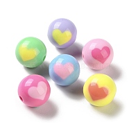 Two Tone Opaque Acrylic Beads, Round, Heart, 15.5mm, Hole: 2.8mm, about 221pcs/500g(SACR-I005-07C)