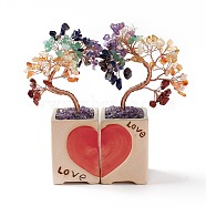 7 Chakra Natural Gemstone Chips and Ceram Pedestal Display Decorations, with Rose Gold Plated Brass Wires, Lucky Tree, 56x158x156mm(DJEW-G027-16RG)