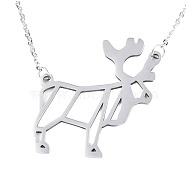 201 Stainless Steel Pendant Necklaces, with Cable Chains, Christmas Reindeer/Stag, Stainless Steel Color, 17.9 inch(45.5cm), 2mm, Reindeer: 30.5x35x1mm(NJEW-T009-JN092-1-40)