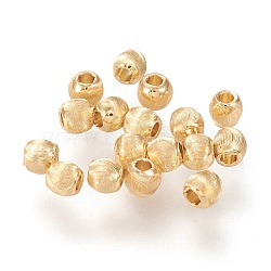 Brass Beads, Long-Lasting Plated, Textured, Round, Real 18K Gold Plated, 3.5x3.4mm, Hole: 1.4mm(X-KK-M213-02C-G)