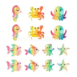 56Pcs 7 Style Resin Cabochons, Sea World Style, with Glitter Powder, Goldfish & Crab & Octopus & Starfish & Sea horse & Fish, Mixed Color, 8pcs/style(X1-CRES-LS0001-07)