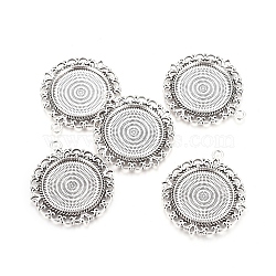 Tibetan Style Pendant Cabochon Settings, Cadmium Free & Lead Free, Flower, Antique Silver, 43x39x3mm, Hole: 3mm, Tray: 25mm(TIBEP-R129-AS-LF)