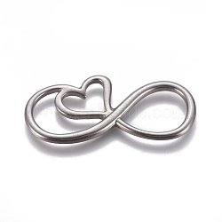 304 Stainless Steel Pendants/Links, Infinity with Heart, Stainless Steel Color, 40x19x2.5mm(STAS-E474-22)