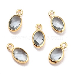 Eco-Friendly Brass with Glass Pendants,  Long-Lasting Plated, Lead Free & Cadmium Free & Nickel Free, Oval, Real 18K Gold Plated, Slate Blue, 9x4.5x2mm, Hole: 1.2mm(KK-K268-01H)