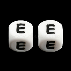 20Pcs White Cube Letter Silicone Beads 12x12x12mm Square Dice Alphabet Beads with 2mm Hole Spacer Loose Letter Beads for Bracelet Necklace Jewelry Making, Letter.E, 12mm, Hole: 2mm(JX432E)