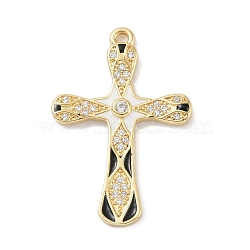 Rack Plating Brass Micro Pave Cubic Zirconia Pendants, with Enamel, Long-Lasting Plated, Lead Free & Cadmium Free, Real 18K Gold Plated, Cross, Colorful, 31x21x3mm, Hole: 1.6mm(KK-A224-14G-01)