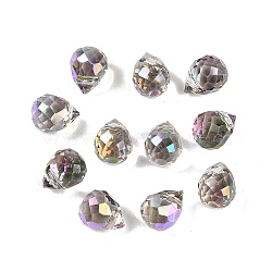 Electroplate Glass Beads, Half Plated, Faceted, Teardrop, Medium Purple, 8x6mm, Hole: 1mm(EGLA-C008-01A-HP01)