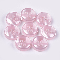 Resin Buttons, 4-Hole, Flat Round, Pink, 11.5x3mm, Hole: 1.6mm, about 1000pcs/bag(BUTT-Q041-03F)