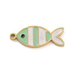 316 Surgical Stainless Steel Enamel Pendants, Fish Charm, Golden, Aquamarine, 18x7x1.5mm, Hole: 1.2mm(STAS-M073-46G)