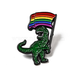 Pride Rainbow Theme Dinosaur with Flag Enamel Pins, Alloy Brooches for Backpack Clothes, Dark Sea Green, 32x21mm(JEWB-B025-01)