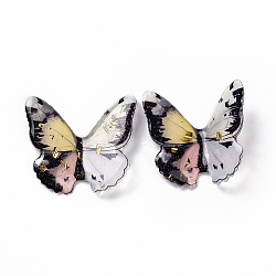 Transparent Resin Cabochons, with Gold Foil, Butterfly, Floral White, 37~38x38~42x3.5~4mm(RESI-L036-10B-06)