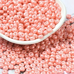 Baking Paint Luster Glass Seed Beads, Donut, Light Salmon, 4x2.5mm, Hole: 1mm, 6205pcs/pound(SEED-B001-04A-08)