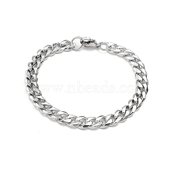 Tarnish Resistant 201 Stainless Steel Curb Chain Bracelets with Lobster Claw Clasps for Men, Stainless Steel Color, 7.87 inch(20cm)(BJEW-P316-01B-P)