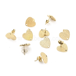 Ion Plating(IP) 304 Stainless Steel Stud Earring Findings, with Ear Nuts, Textured Heart, Real 18K Gold Plated, 12x13mm, Hole: 1.5mm, Pin: 0.7mm(STAS-I183-02B-G)