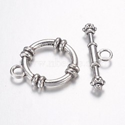 Tibetan Style Alloy Toggle Clasps, Ring, Antique Silver, Ring: 23.5x19x2mm, Hole: 3mm, Bar: 27.5x8.5x4.5mm, Hole: 3mm(PALLOY-G117-09AS)