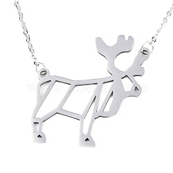 Non-Tarnish 201 Stainless Steel Pendant Necklaces, with Cable Chains, Christmas Reindeer/Stag, Stainless Steel Color, 17.9 inch(45.5cm), 2mm, Reindeer: 30.5x35x1mm(NJEW-T009-JN092-1-40)