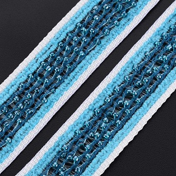 Nylon Ribbon, with Glass Seed Beads, Steel Blue, 3/4 inch(19~20mm)