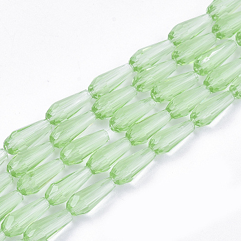 Transparent Glass Beads Strands, Faceted, Teardrop, Pale Green, 9~10x4mm, Hole: 1mm, about 70~72pcs/Strand, 63~67cm