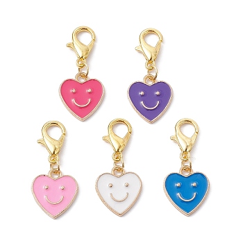 Mother's Day Alloy Enamel Pendant Decorations, with Zinc Alloy Lobster Claw Clasps, Heart, 26mm