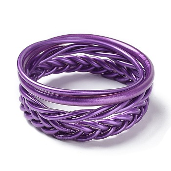 4Pcs 4 Style Plastic Cord Braided Stretch Bracelets Set, Purple, Inner Diameter: 2-1/2 inch(6.2~6.5cm), 1Pc/style