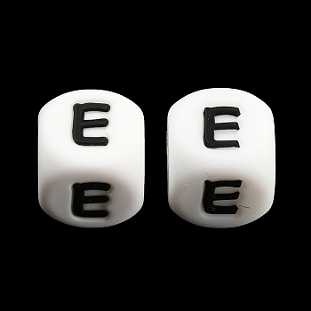 20Pcs White Cube Letter Silicone Beads 12x12x12mm Square Dice Alphabet Beads with 2mm Hole Spacer Loose Letter Beads for Bracelet Necklace Jewelry Making, Letter.E, 12mm, Hole: 2mm