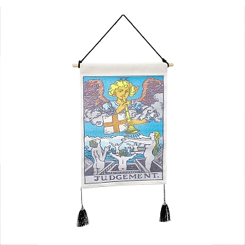 Polyester Decorative Wall Tapestrys, for Home Decoration, with Wood Bar, Nulon Rope, Plastic Hook, Rectangle with Tarot Pattern, Judgement XX, 670x348x1.20mm