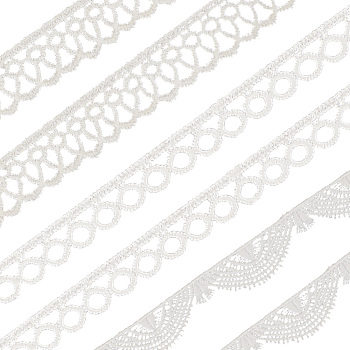 15 Yards 3 Styles Polyester Lace Trims, for Sewing and Art Craft Projects, White, 5/8~3/4 inch(16~20mm), 5 yards/style