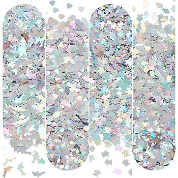 48G 4 Style PVC Nail Art Glitter Sequins, Manicure Decorations, DIY Sparkly Paillette Tips Nail, Sea Turtle & Dolphin & Shell, Mixed Patterns, 6~11x6~5x0.05mm, 12g/style