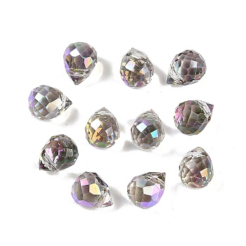 Electroplate Glass Beads, Half Plated, Faceted, Teardrop, Medium Purple, 8x6mm, Hole: 1mm