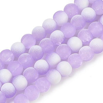 Frosted Crackle Glass Beads Strands, Rondelle, Lilac, 8x7mm, Hole: 1.6mm, about 106pcs/strand, 30.31''(77cm)