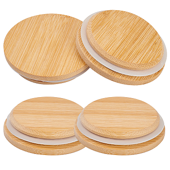 Wooden Jar Lids, with Silicone Pad, Round, BurlyWood, 8.05x1.8cm, 4pcs/set