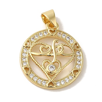 Rack Plating Brass Micro Pave Clear Cubic Zirconia Pendants, Cadmium Free & Lead Free, Long-Lasting Plated, Real 18K Gold Plated, Flat Round, 21x18x2.5mm, Hole: 5x3.5mm