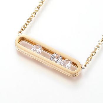 304 Stainless Steel Pendant Necklaces, with Cubic Zirconia and Lobster Claw Clasps, Cable Chains, Rectangle, Golden, 17.3 inch(44cm)