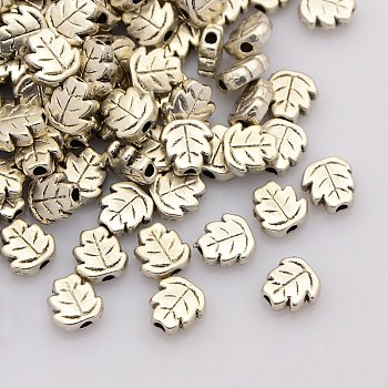 Tibetan Style Alloy Beads, Leaf, Cadmium Free & Nickel Free & Lead Free, Antique Silver, 7x7x3mm, Hole: 1mm