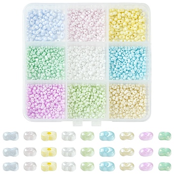 45g 9 colors Glass Seed Beads, Peanut, Mixed Color, 3.5~4x2~2.5x2~2.3mm, Hole: 0.8mm, about 5g/color