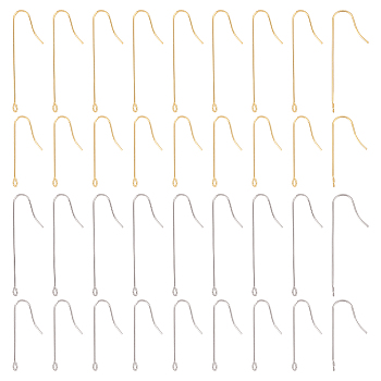 160Pcs 4 Style 316 Surgical Stainless Steel Earring Hooks, with Vertical Loops, Golden & Stainless Steel Color, 28~40x3mm, Hole: 1.5mm, 21 Gauge, Pin: 0.7mm, 40pcs/style