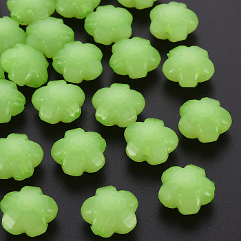 Imitation Jelly Acrylic Beads, Flower, Faceted, Light Green, 17x17.5x10mm, Hole: 2mm, about 340pcs/500g
