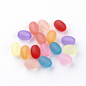 Transparent Acrylic Beads, Frosted, Oval, Mixed Color, 10~10.5x7~7.5mm, Hole: 1.5mm