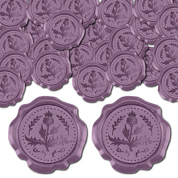 50Pcs Adhesive Wax Seal Stickers, Envelope Seal Decoration, For Craft Scrapbook DIY Gift, Violet, Thistle, 30mm